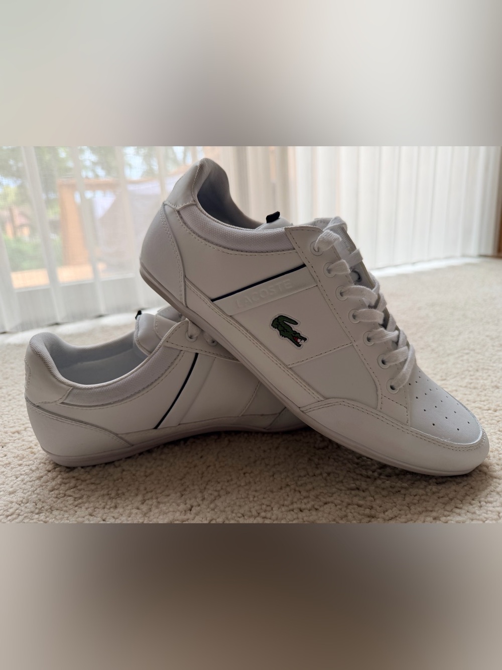 Lacoste White Leather Low-Top Sneakers with Green Crocodile